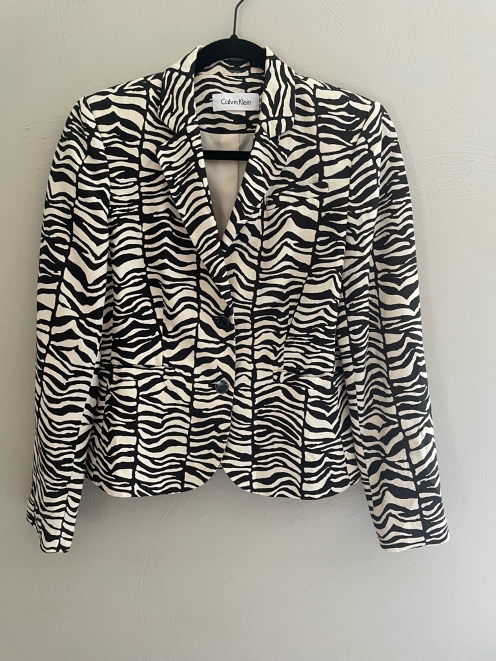 Calvin Klein Black and White Zebra Print Jacket Size 6